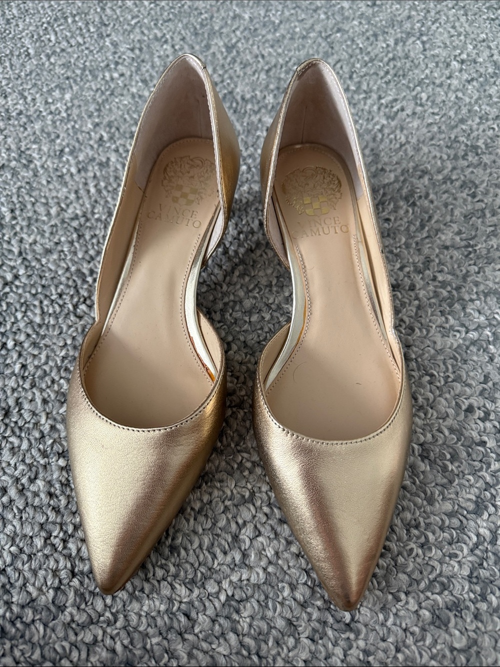 Vince Camuto Metallic Gold Pointed D'Orsay Heels